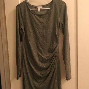 Olive Green Ruched Dress